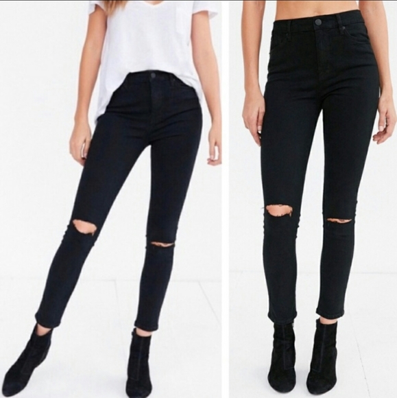 BDG Denim - BDG Black Distressed Twig High Rise Ankle Jeans